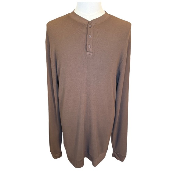 Cotton Citizen Henley Shirt‎ Long Sleeve Made in USA Brown Thermal XL NWOT - Picture 1 of 8